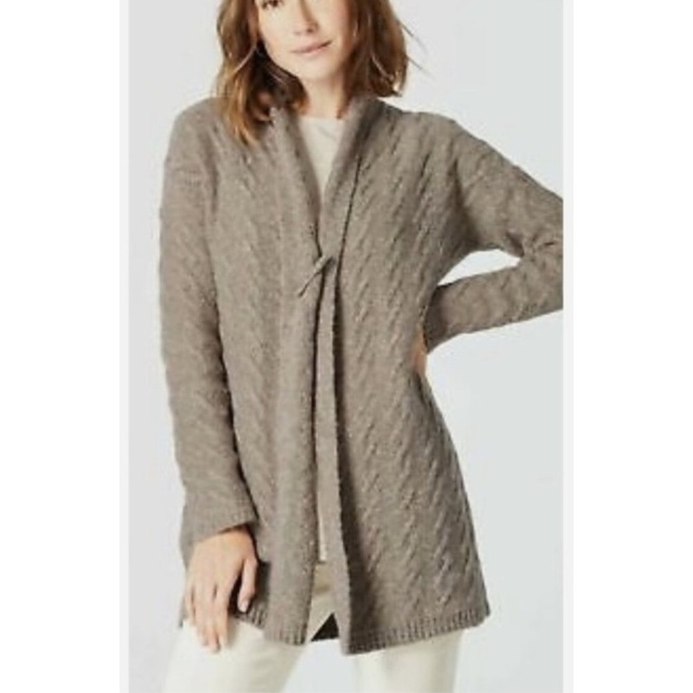 J. Jill New Alpaca Blend Cardigan Sweater Size Medium Open Front Knit Blend Tan